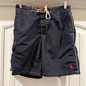 Polo Ralph Lauren Swim Trunks Board Shorts Men Small Black Lined Pool Beach